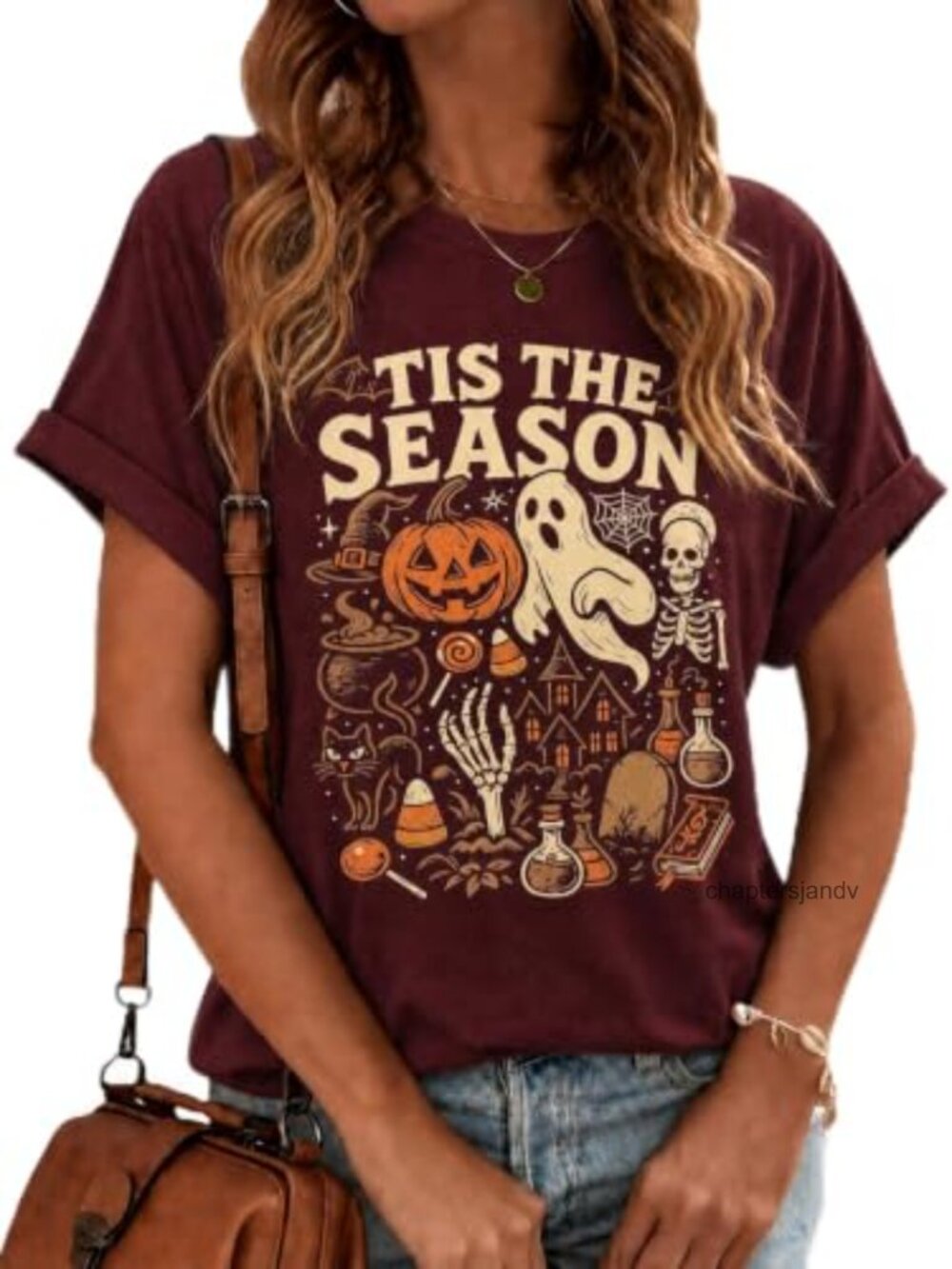 Halloween Tis the Season Graphic T-Shirt Ghost Pumpkin Cotton Blend Short Sleeve